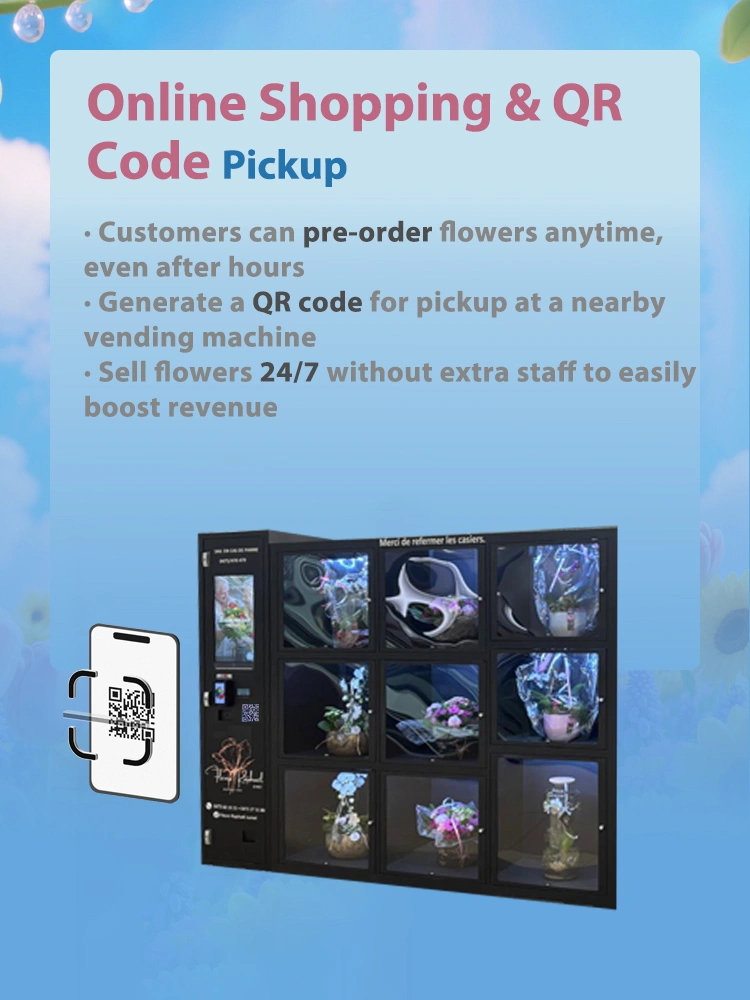 Weimi fresh flower vending machine with new function of online shopping & QR code pickup to broaden sales channels