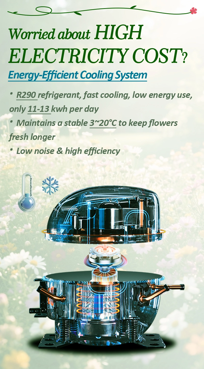 Weimi flower vending machine with energy-efficient cooling system.