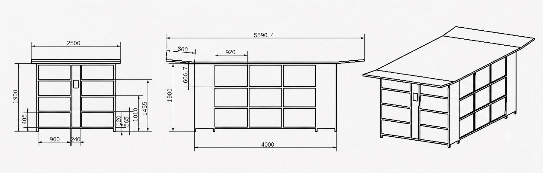 the detailed dimension of SUP & kayak vending machine