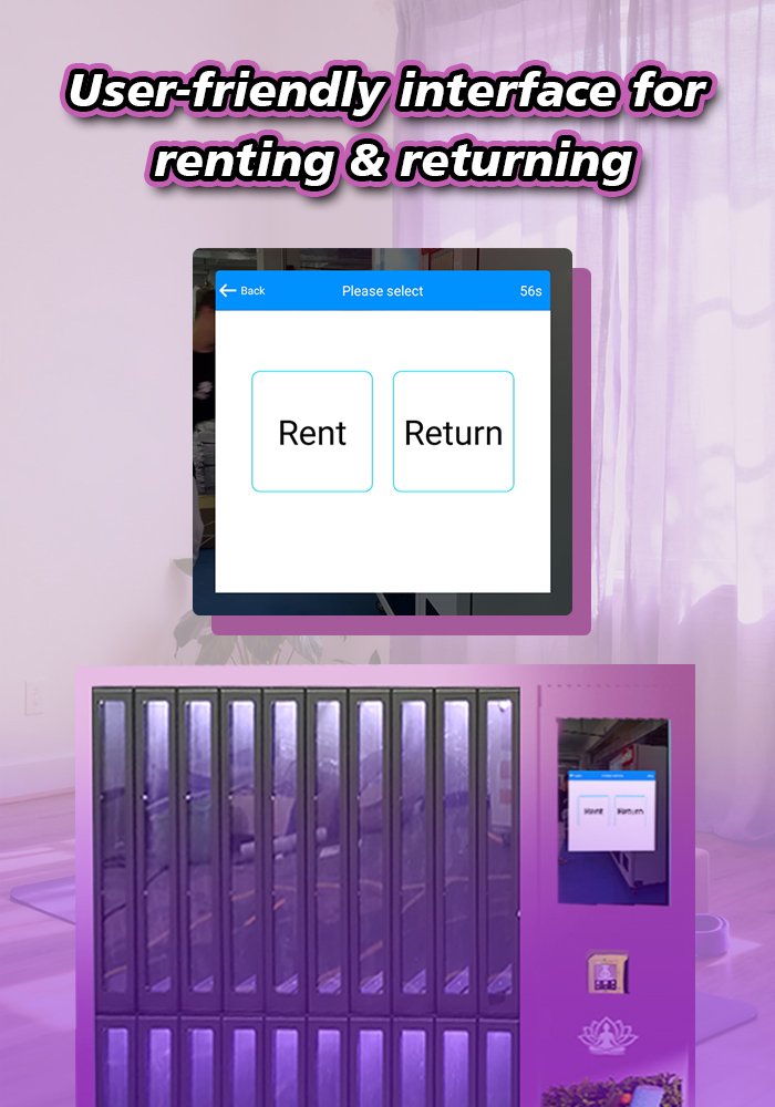 mat & towel rental vending machine with smart rental system. No need long lines for registering, easily operate and then get the item