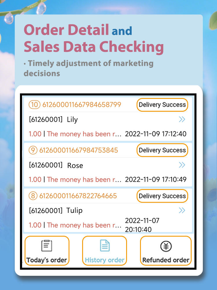 Weimi vending machine for flower sales in Singapore. retailers can check order detail and sales data on their smart phones