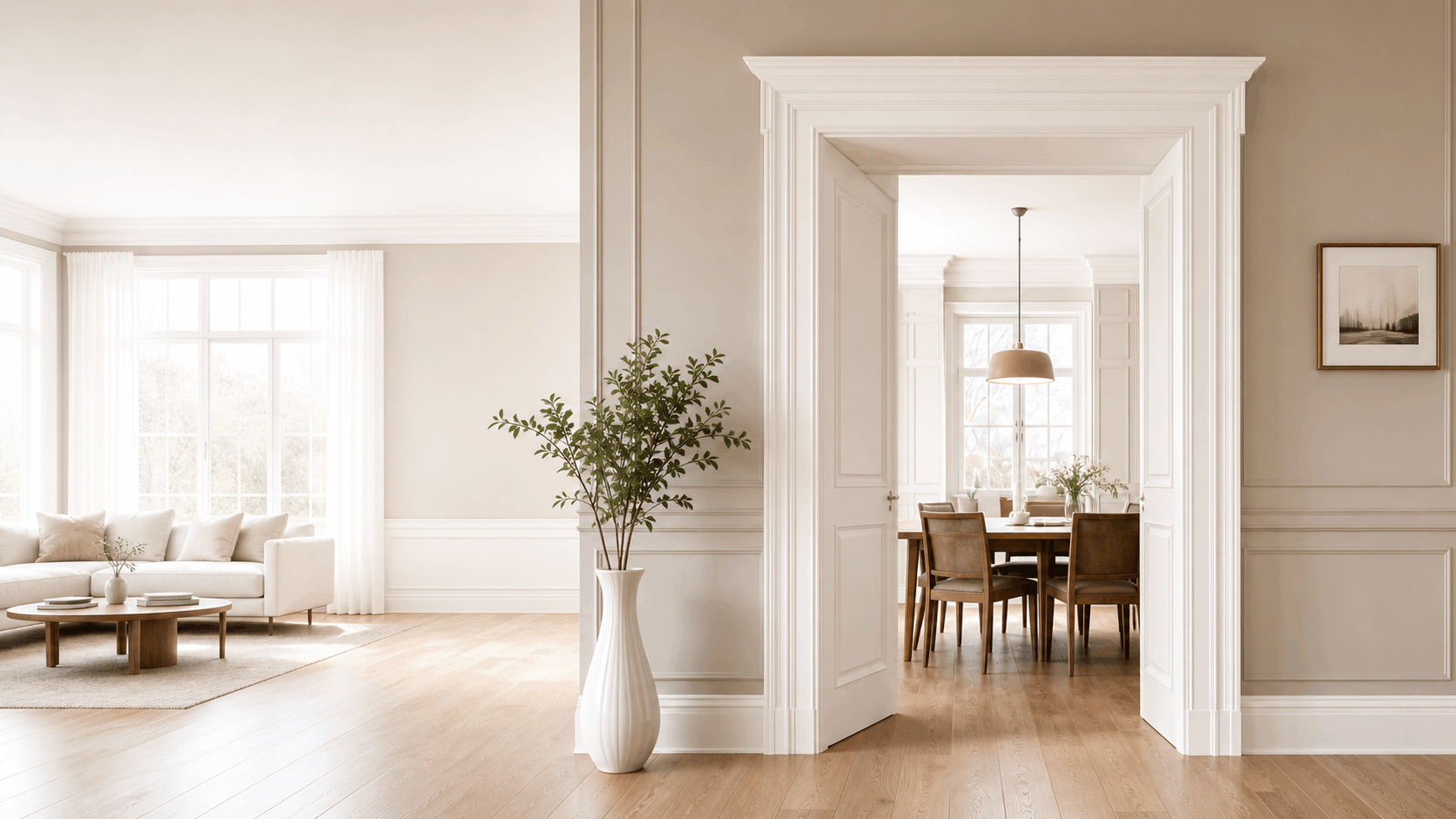 Door casing and interior moulding application in a finished interior