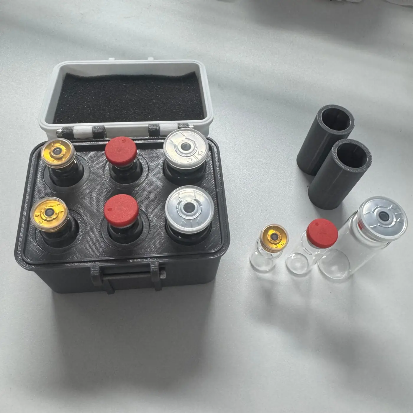 box loaded with 2ml 5ml 15ml vials in any combination