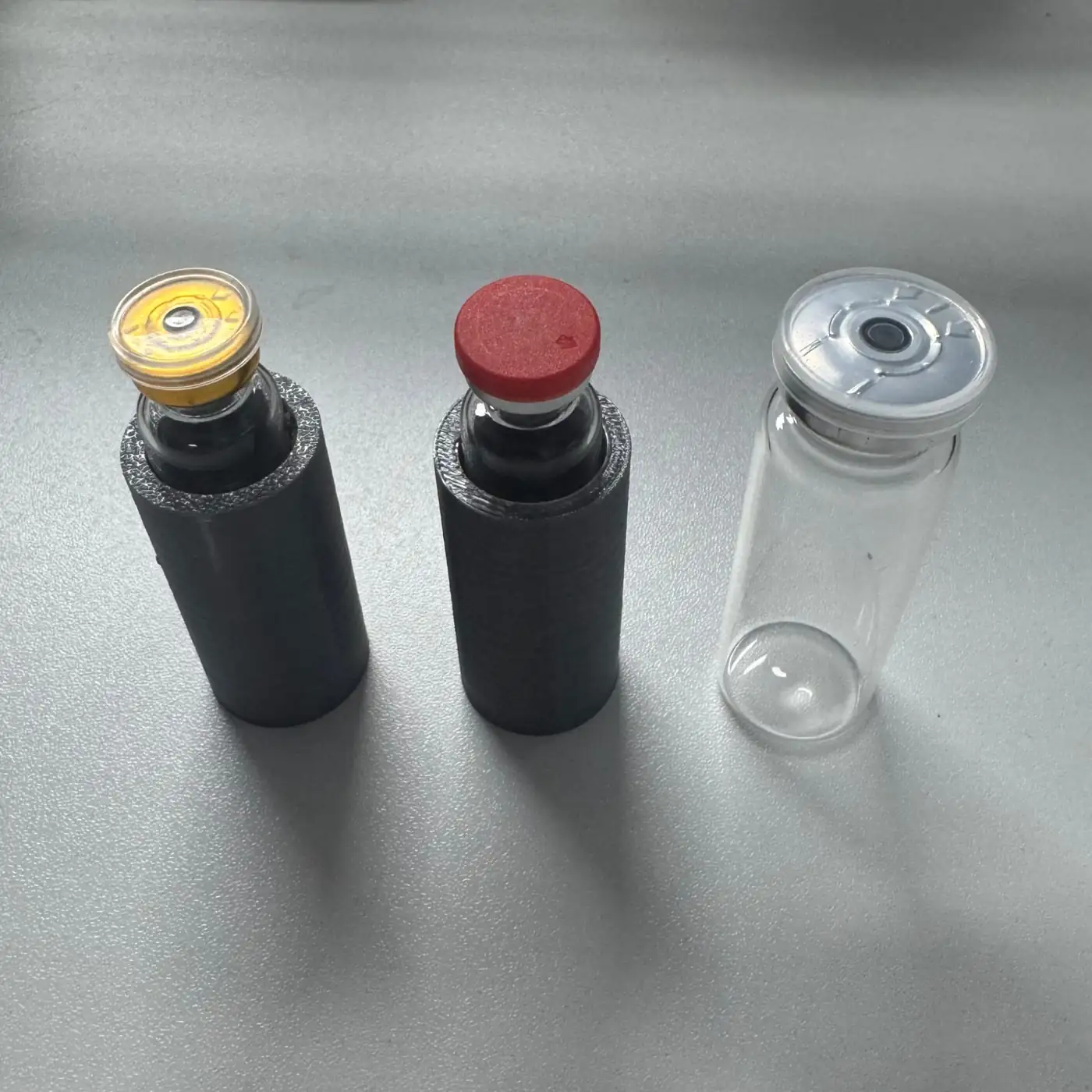 close-up of vials seated flush in dual-depth PETG cavities